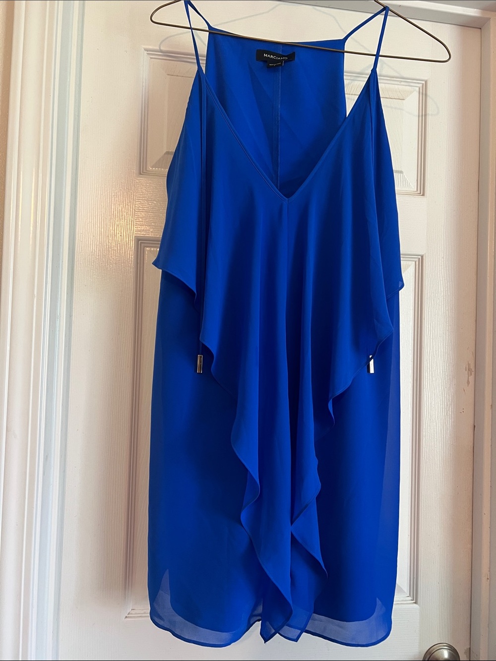 Marciano Royal Blue Ruffle V-Neck Mini Dress